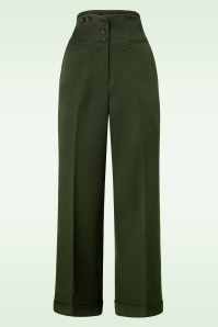 Banned Retro - Girl Boss Trousers Années 50 en Vert Foncé