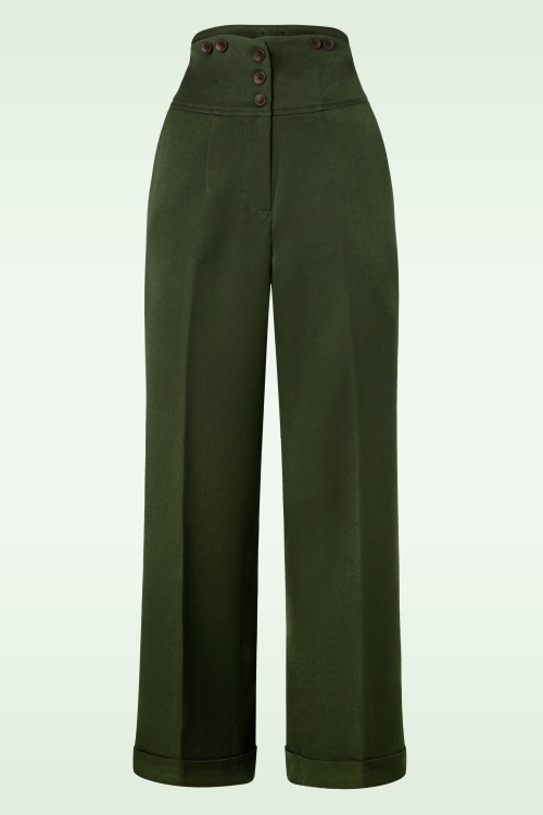 Banned Retro - 50s Girl Boss Trousers in Dark Green