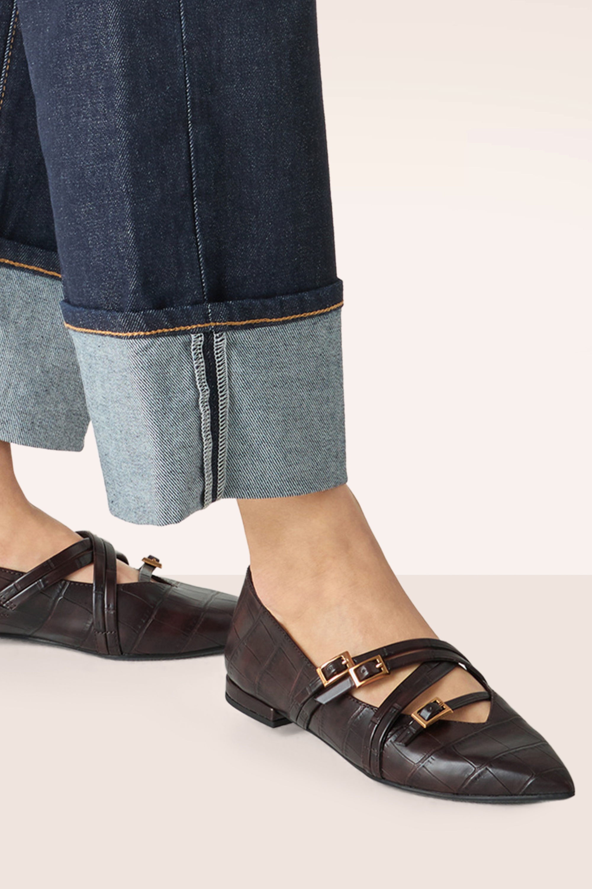 Tamaris - Jany Croco Ballerina Flats in Mocca