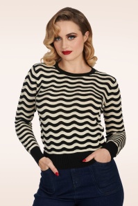 Banned Retro - Sweet Stripes Pullover in Black and Cream 2