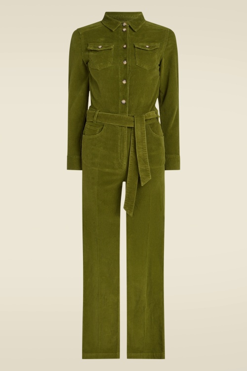 King Louie - Mia Feincord-Jumpsuit in Olivgrün 2