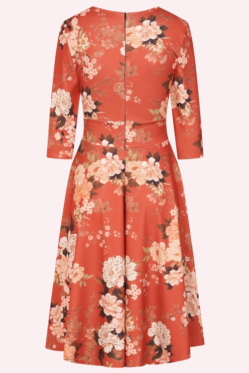 Vintage Chic for Topvintage - Exklusiv bei Topvintage ~ Caroline Oriental Floral Swingkleid in Rost-Orange 2