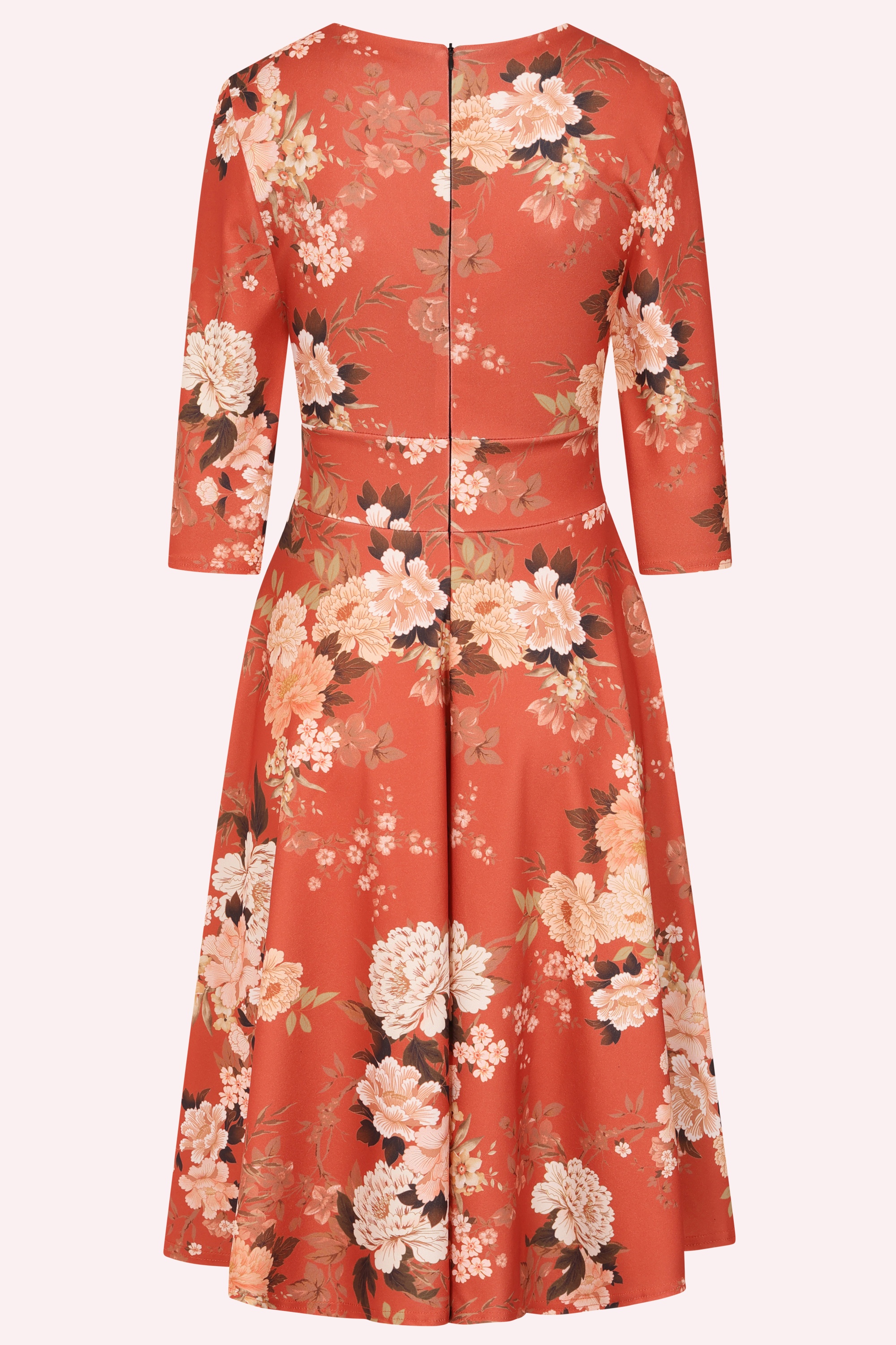 Vintage Chic for Topvintage - Exklusiv bei Topvintage ~ Caroline Oriental Floral Swingkleid in Rost-Orange 2
