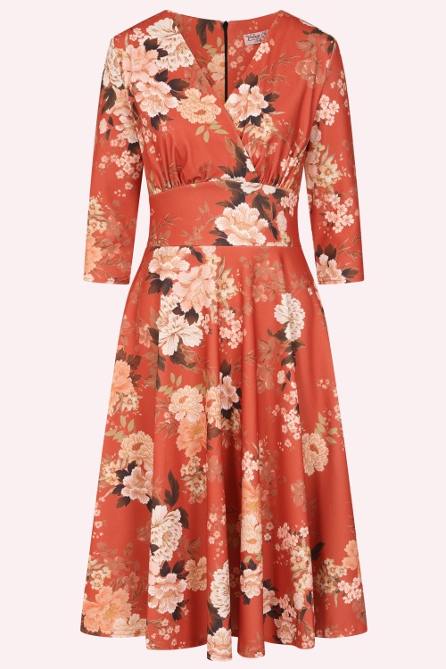 Vintage Chic for Topvintage - Exklusiv bei Topvintage ~ Caroline Oriental Floral Swingkleid in Rost-Orange