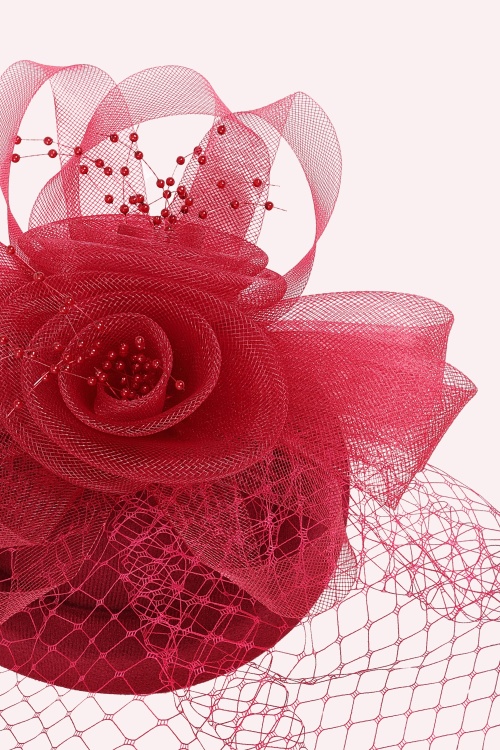 Banned Retro - Royal Bloom Fascinator in Raspberry Red  5