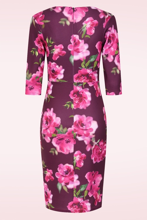Vintage Chic for Topvintage - Topvintage exclusive ~ Nehla Blurred Floral Pencil Dress in Purple 2