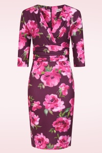Vintage Chic for Topvintage - Topvintage exclusive ~Nehla Blurred Floral Pencil Dress in Purple