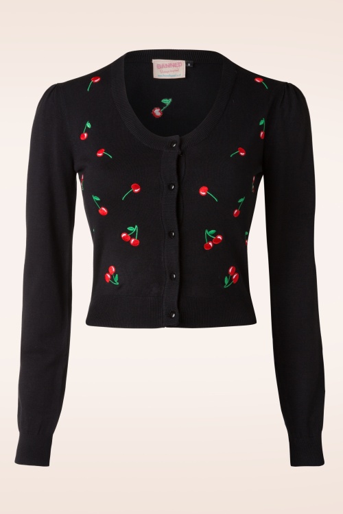 Banned Retro - Drive me Crazy Cherries Cardigan Années 50 en Noir