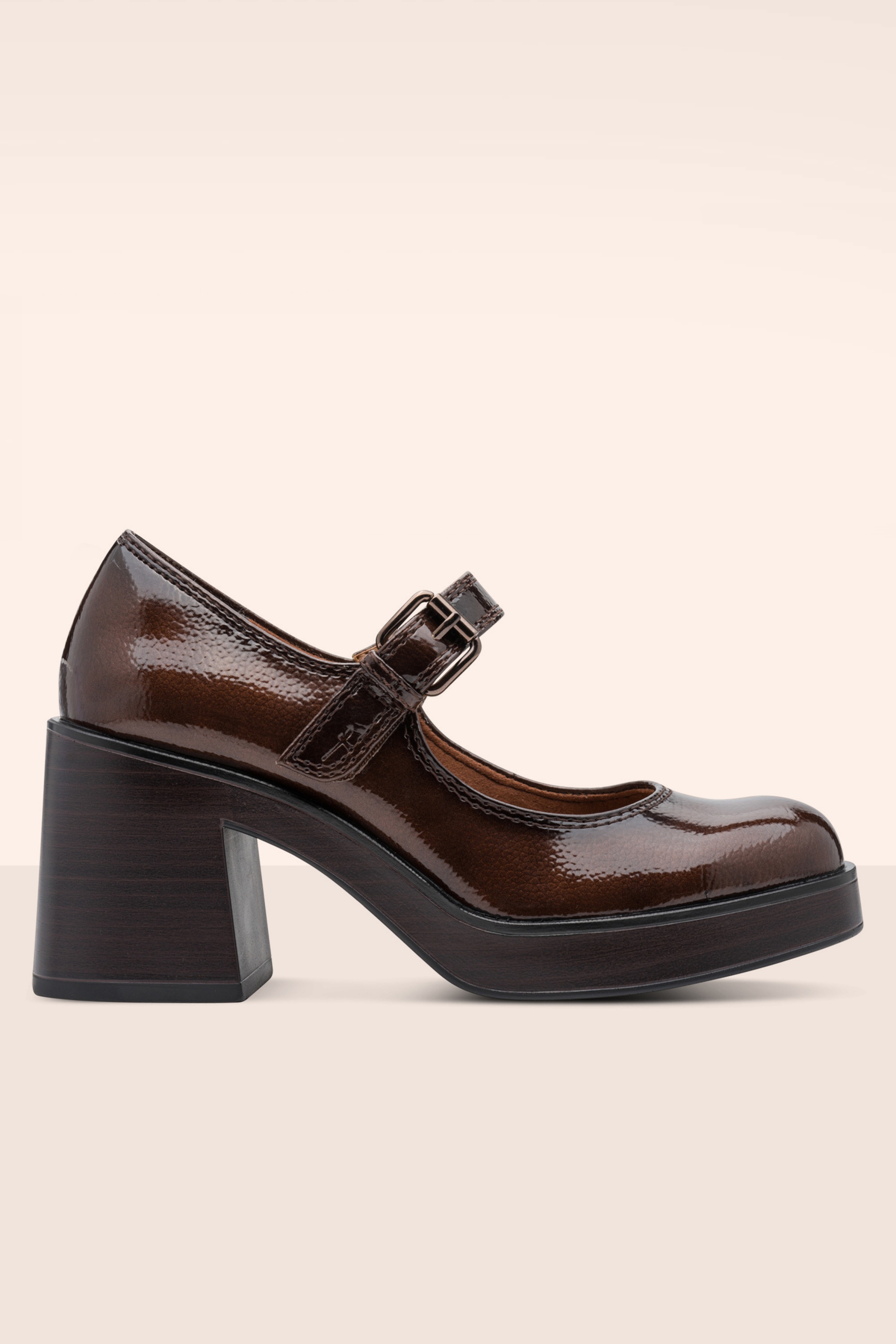 Tamaris - Chunky Charm Mary Jane pumps in glossy bruin 2