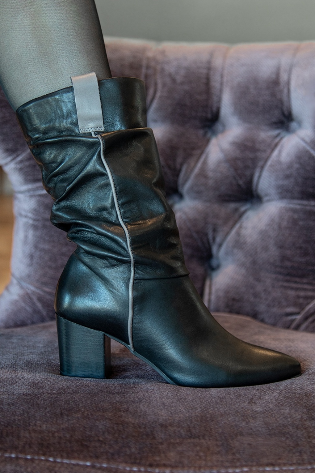 Miz Mooz Vivi Block Heel Boots in Black and Graphite | Topvintage