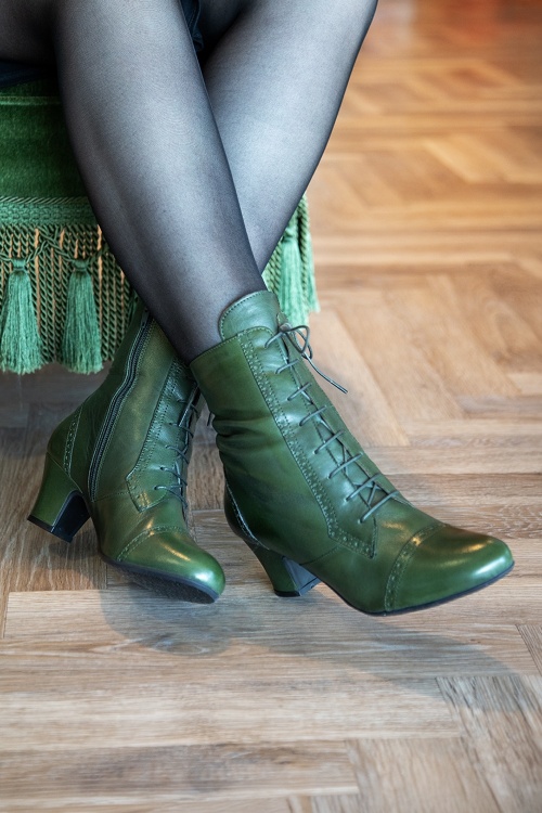 Miz Mooz - Flicka enkellaarsjes van leder in bosgroen 2