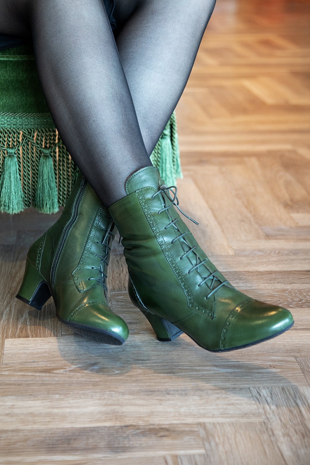 Miz Mooz - Flicka enkellaarsjes van leder in bosgroen 2