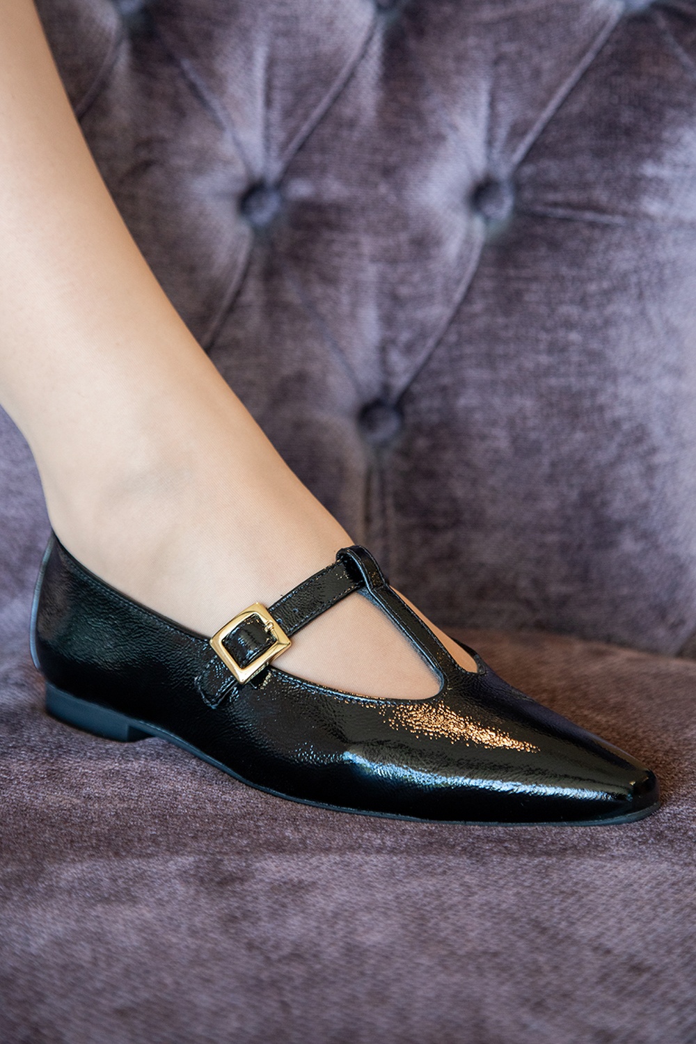 Paul Green - Camille Spitze Lackleder-Ballerinas in Schwarz