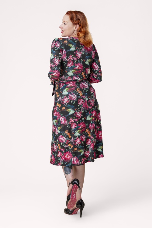 Vintage Chic for Topvintage - Topvintage exclusive ~ Birdy Floral Slinky Midi Dress in Black 3