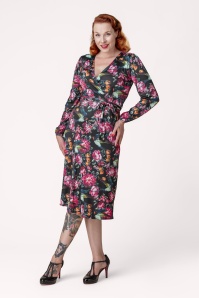Vintage Chic for Topvintage - Topvintage exclusive ~ Birdy Floral Slinky Midi Dress in Black