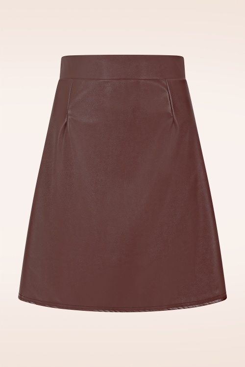 Vintage Chic for Topvintage - Topvintage exclusive ~ Edith Leather Look a-lijn rok in bruinrood