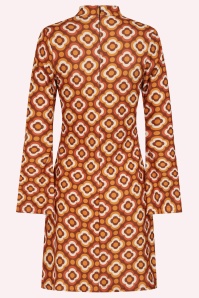 Vintage Chic for Topvintage - Topvintage exclusive ~ Izzy Retro Flower jurk in oranje en bruin 2