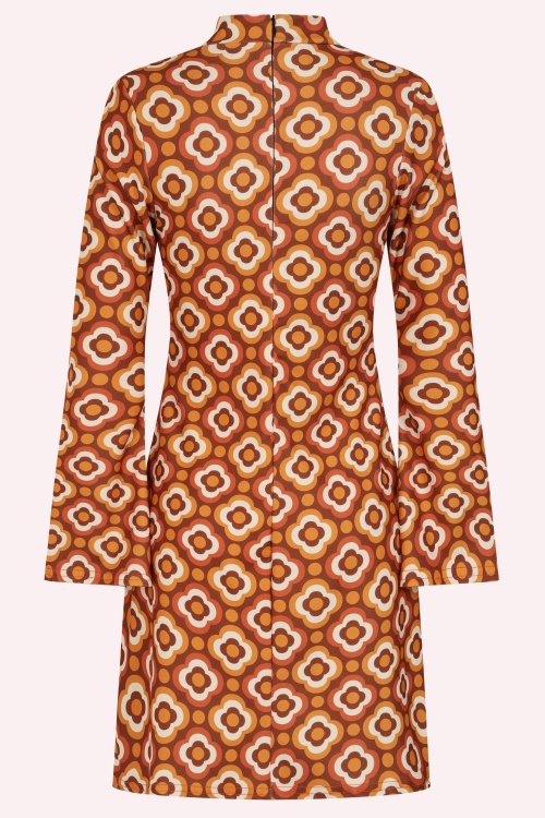 Vintage Chic for Topvintage - Topvintage exclusive ~ Izzy Retro Flower jurk in oranje en bruin 2