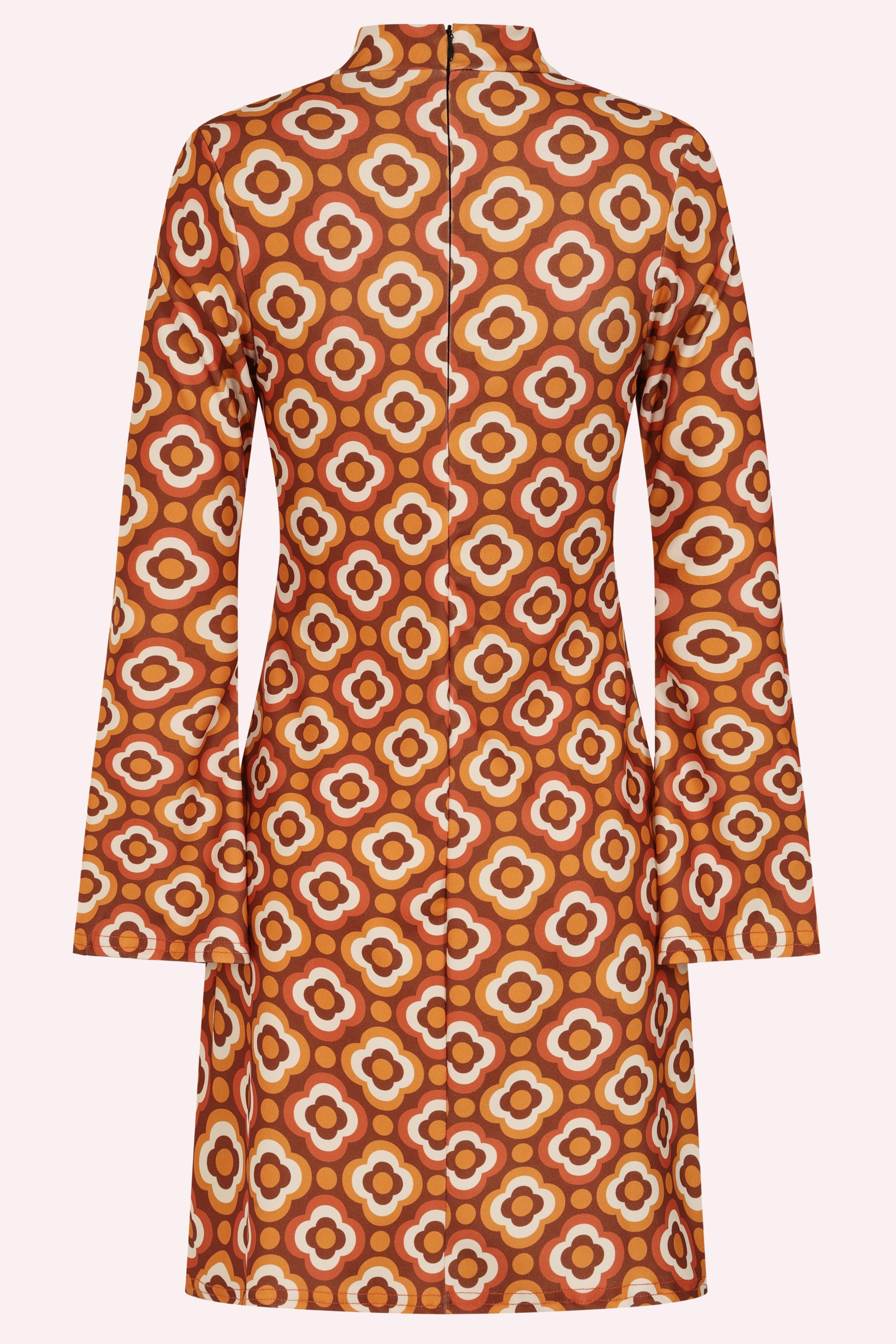 Vintage Chic for Topvintage - Topvintage exclusive ~ Izzy Retro Flower jurk in oranje en bruin 2