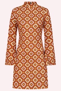 Vintage Chic for Topvintage - Topvintage exclusive ~ Izzy Retro Flower jurk in oranje en bruin