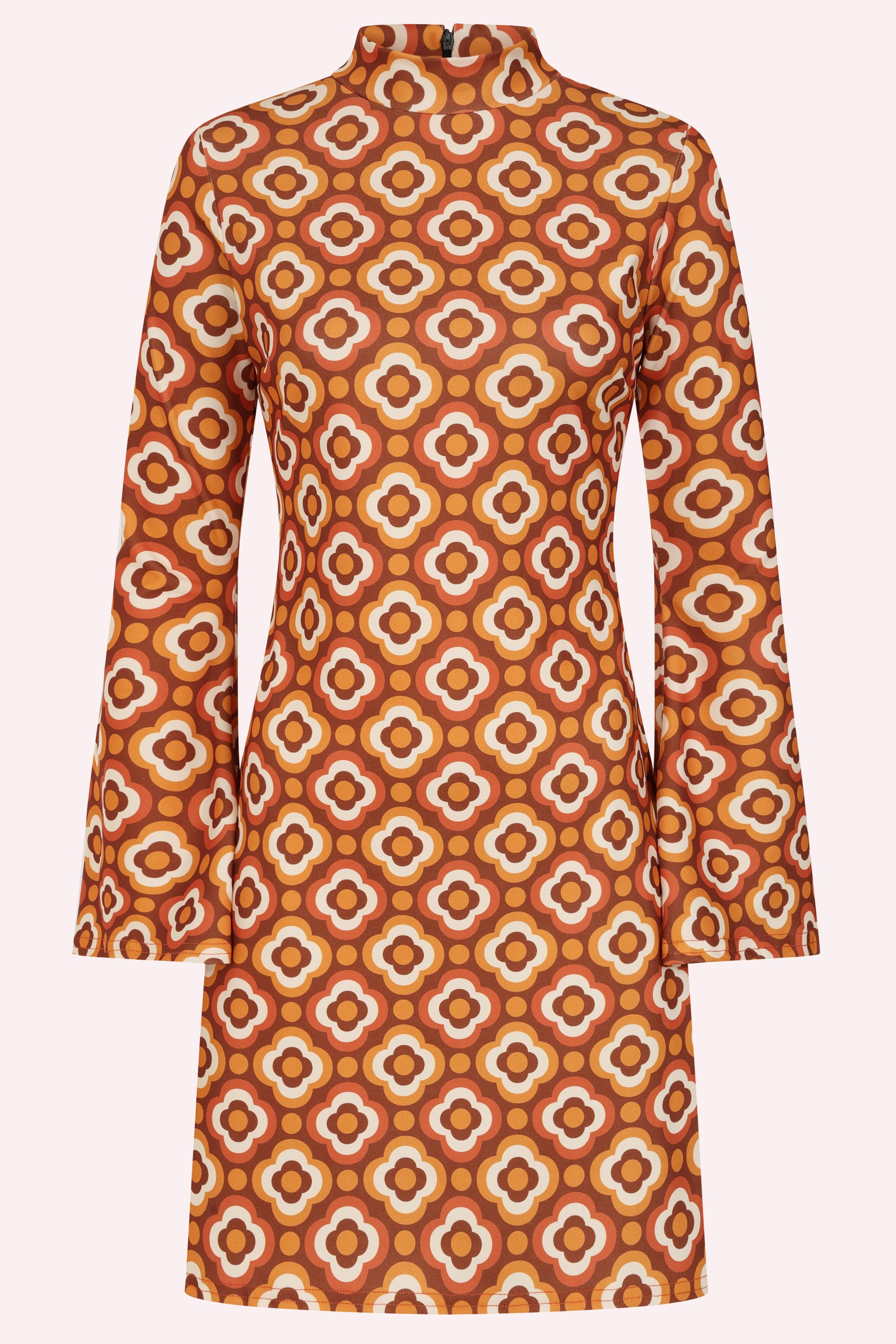 Vintage Chic for Topvintage - Topvintage exclusive ~ Izzy Retro Flower jurk in oranje en bruin