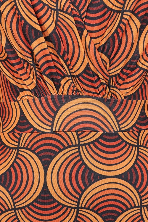 Vintage Chic for Topvintage - Topvintage exclusive ~ Tessy Retro maxi jurk in oranje en zwart 2