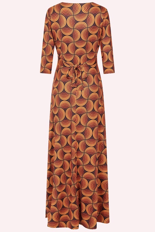 Vintage Chic for Topvintage - Topvintage exclusive ~ Tessy Retro maxi jurk in oranje en zwart 3