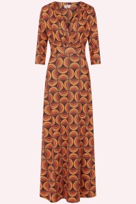 Vintage Chic for Topvintage - Topvintage exclusive ~ Tessy Retro maxi jurk in oranje en zwart