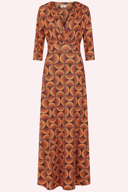Vintage Chic for Topvintage - Topvintage exclusive ~ Tessy Retro maxi jurk in oranje en zwart