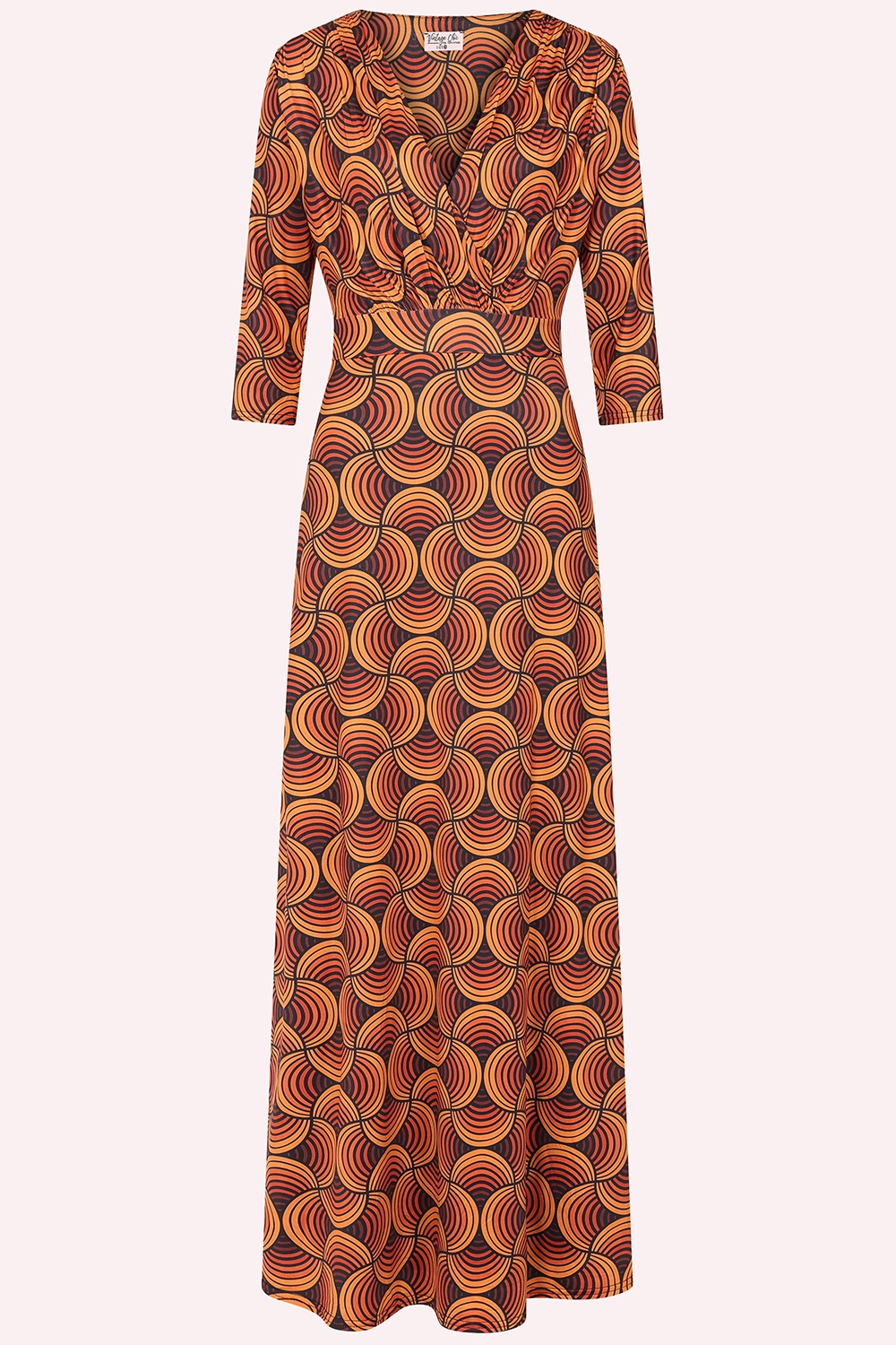 Vintage Chic for Topvintage - Topvintage exclusive ~ Tessy Retro maxi jurk in oranje en zwart