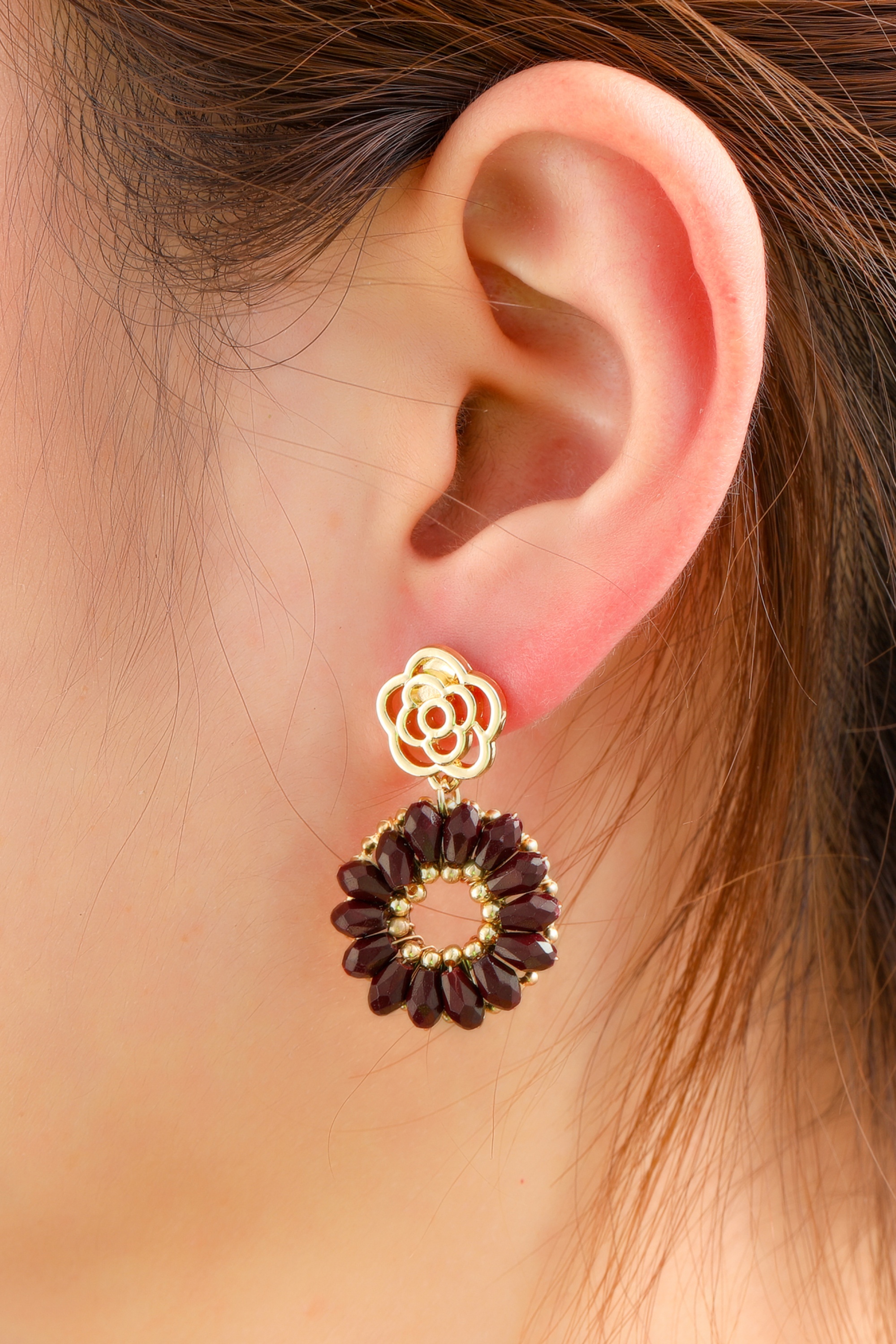 Day&Eve by Go Dutch Label - Midnight Bloom oorbellen in goud en bordeauxrood
