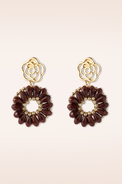 Day&Eve by Go Dutch Label - Midnight Bloom oorbellen in goud en bordeauxrood 2