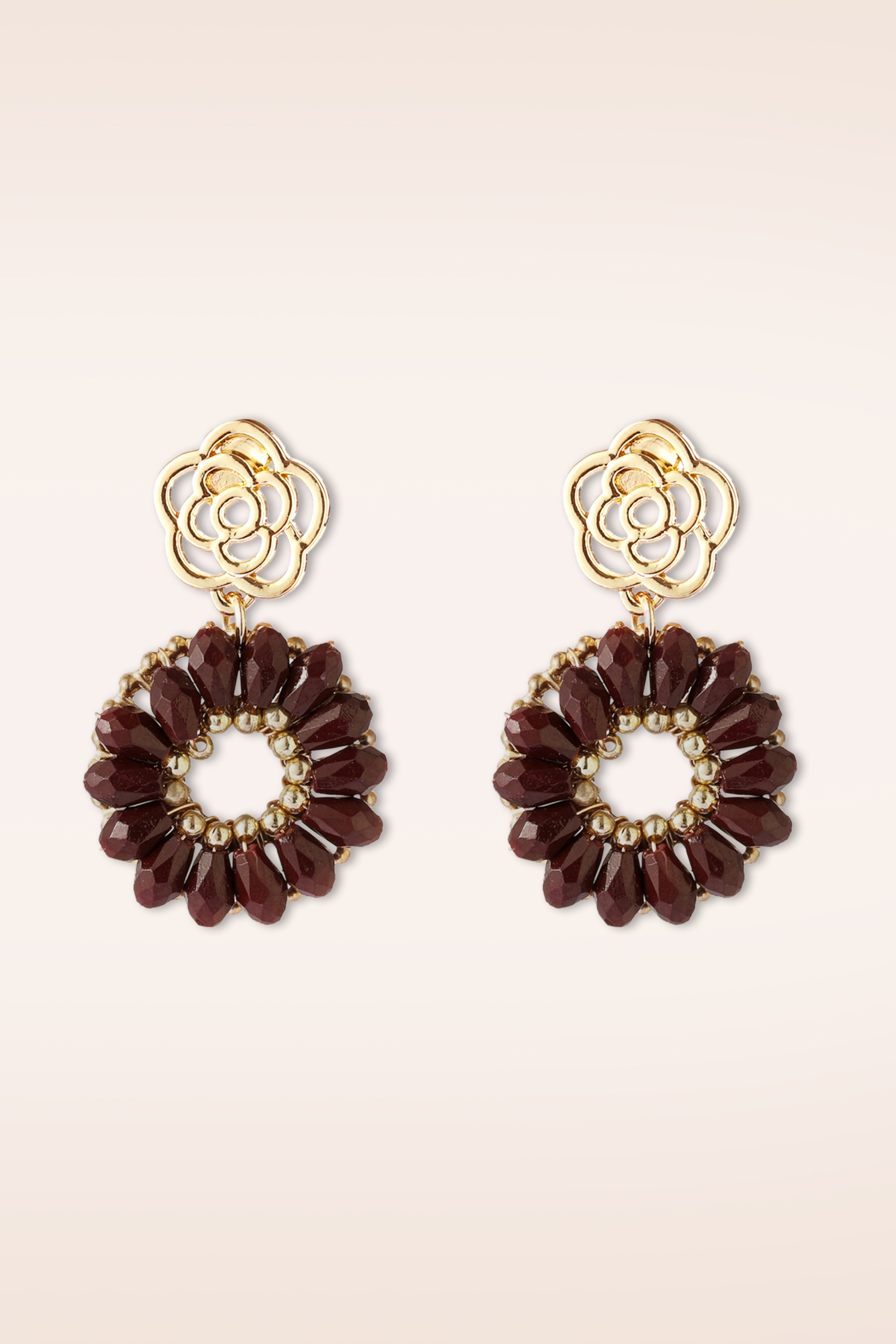 Day&Eve by Go Dutch Label - Midnight Bloom oorbellen in goud en bordeauxrood 2