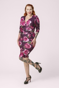 Vintage Chic for Topvintage - Topvintage exclusive ~Nehla Blurred Floral Pencil Dress in Purple