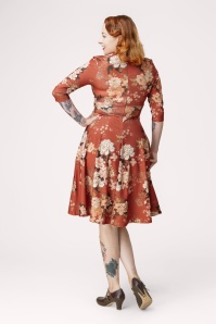 Vintage Chic for Topvintage - Exklusiv bei Topvintage ~ Caroline Oriental Floral Swingkleid in Rost-Orange 3