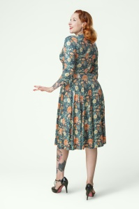 Vintage Chic for Topvintage - Topvintage exclusive ~ Aria Floral swing jurk in navy en oranje 4
