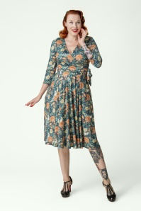 Vintage Chic for Topvintage - Topvintage exclusive ~ Aria Floral swing jurk in navy en oranje 2