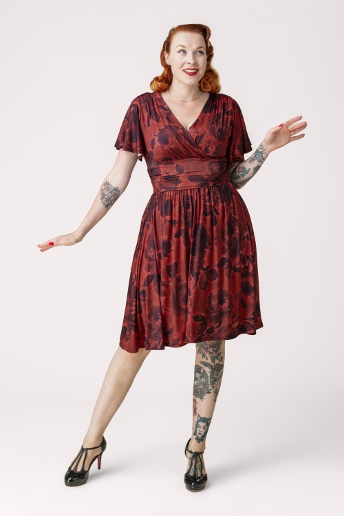 Vintage Chic for Topvintage - Topvintage exclusive ~ Sadie Rose overslag swing jurk in rood