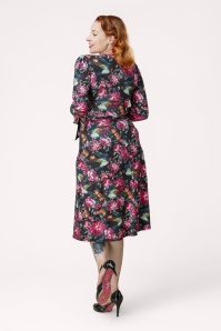 Vintage Chic for Topvintage - Topvintage exclusive ~ Birdy Floral slinky midi jurk in zwart 3