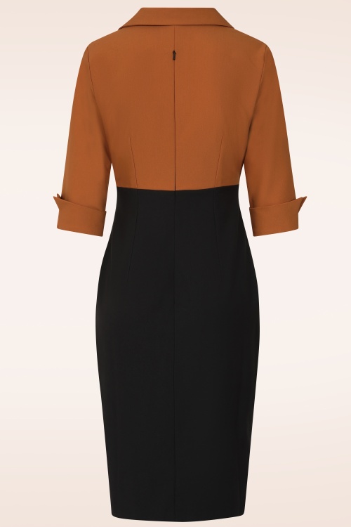 Glamour Bunny Business Babe - Exklusiv bei Topvintage ~ Dianne Two Tone Bleistiftkleid in Schwarz und Karamell 4