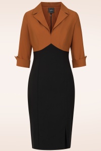 Glamour Bunny Business Babe - Exklusiv bei Topvintage ~ Dianne Two Tone Bleistiftkleid in Schwarz und Karamell 3