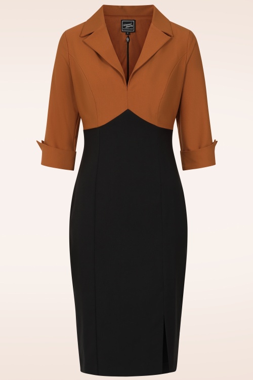 Glamour Bunny Business Babe - Exklusiv bei Topvintage ~ Dianne Two Tone Bleistiftkleid in Schwarz und Karamell 3