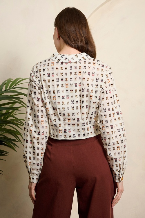 Banned Retro - Cherry Cool Cat Blouse in White 3