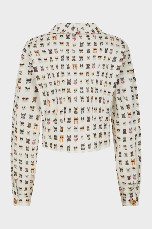 Banned Retro - Cherry Cool Cat Blouse in White 4
