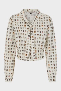 Banned Retro - Cherry Cool Cat Blouse in White 2