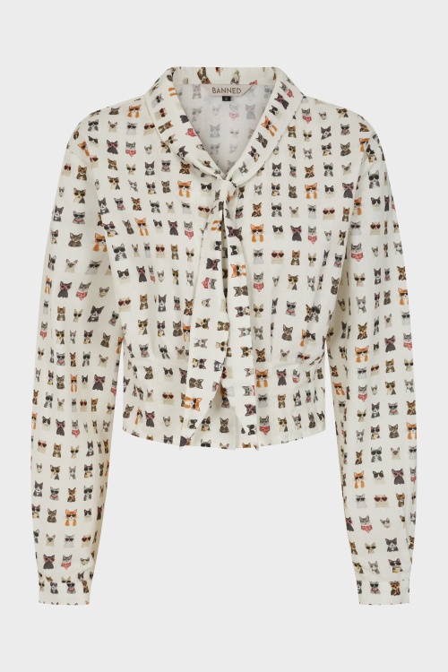 Banned Retro - Cherry Cool Cat Blouse in White 2
