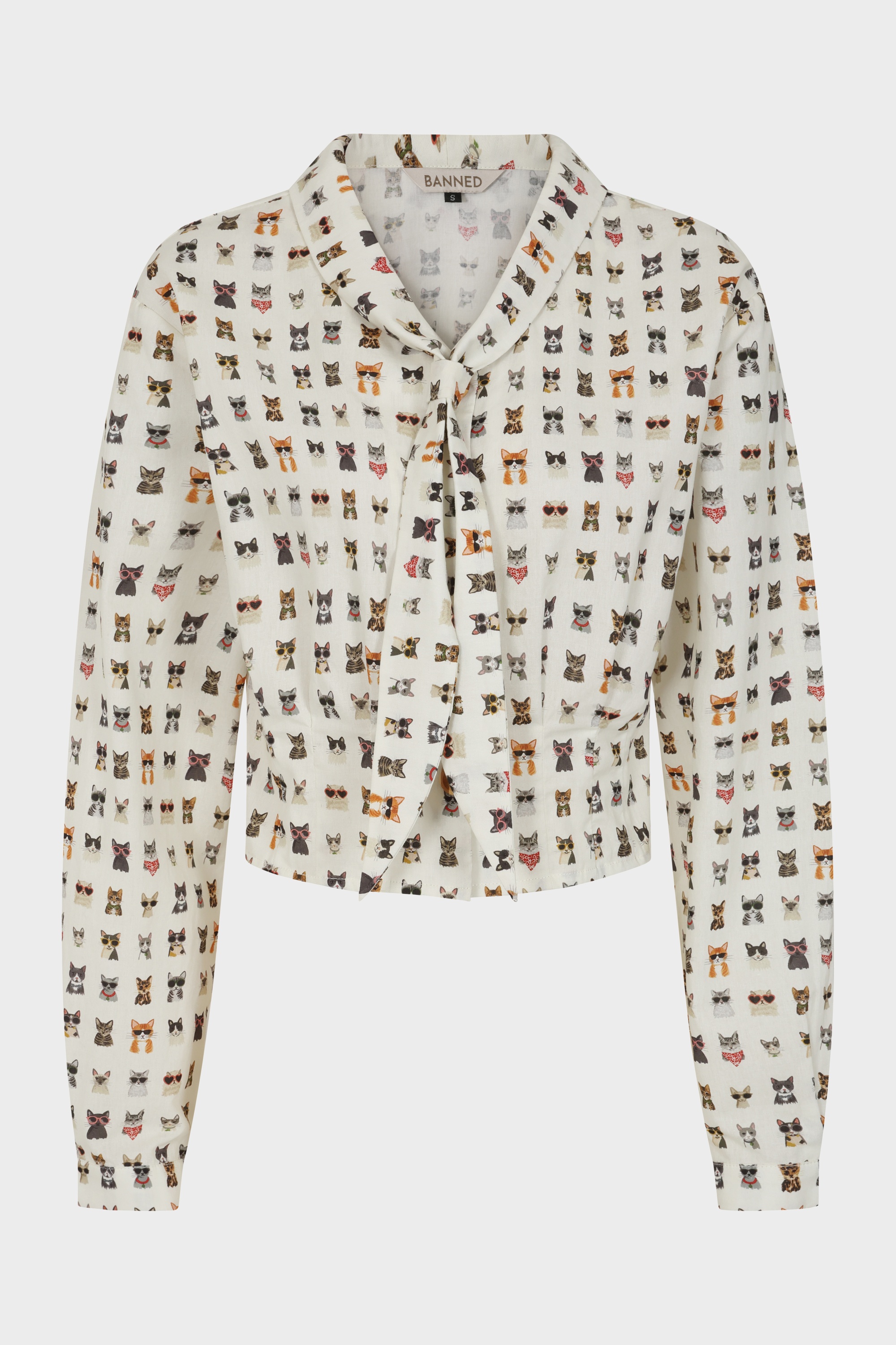 Banned Retro - Cherry Cool Cat Blouse in White 2