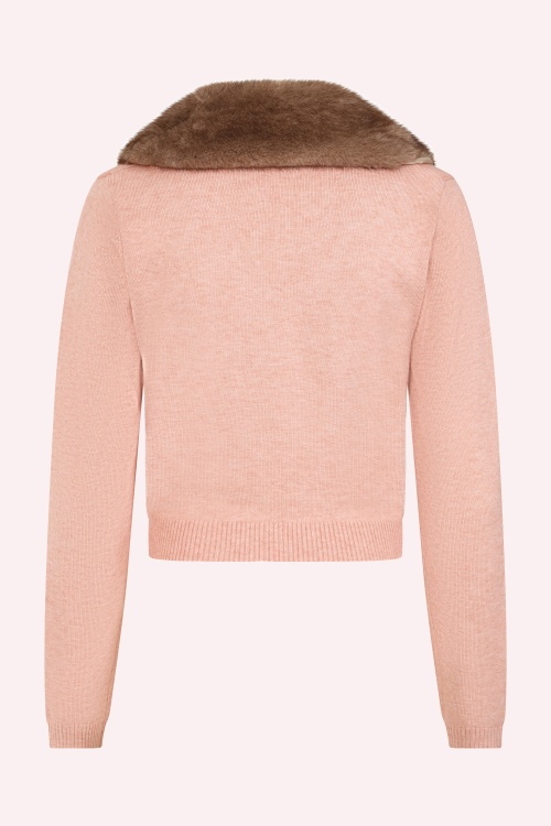 Banned Retro - Gilet en maille à col en fausse fourrure Sonia en rose 4
