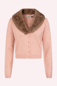 Banned Retro - Gilet en maille à col en fausse fourrure Sonia en rose 2