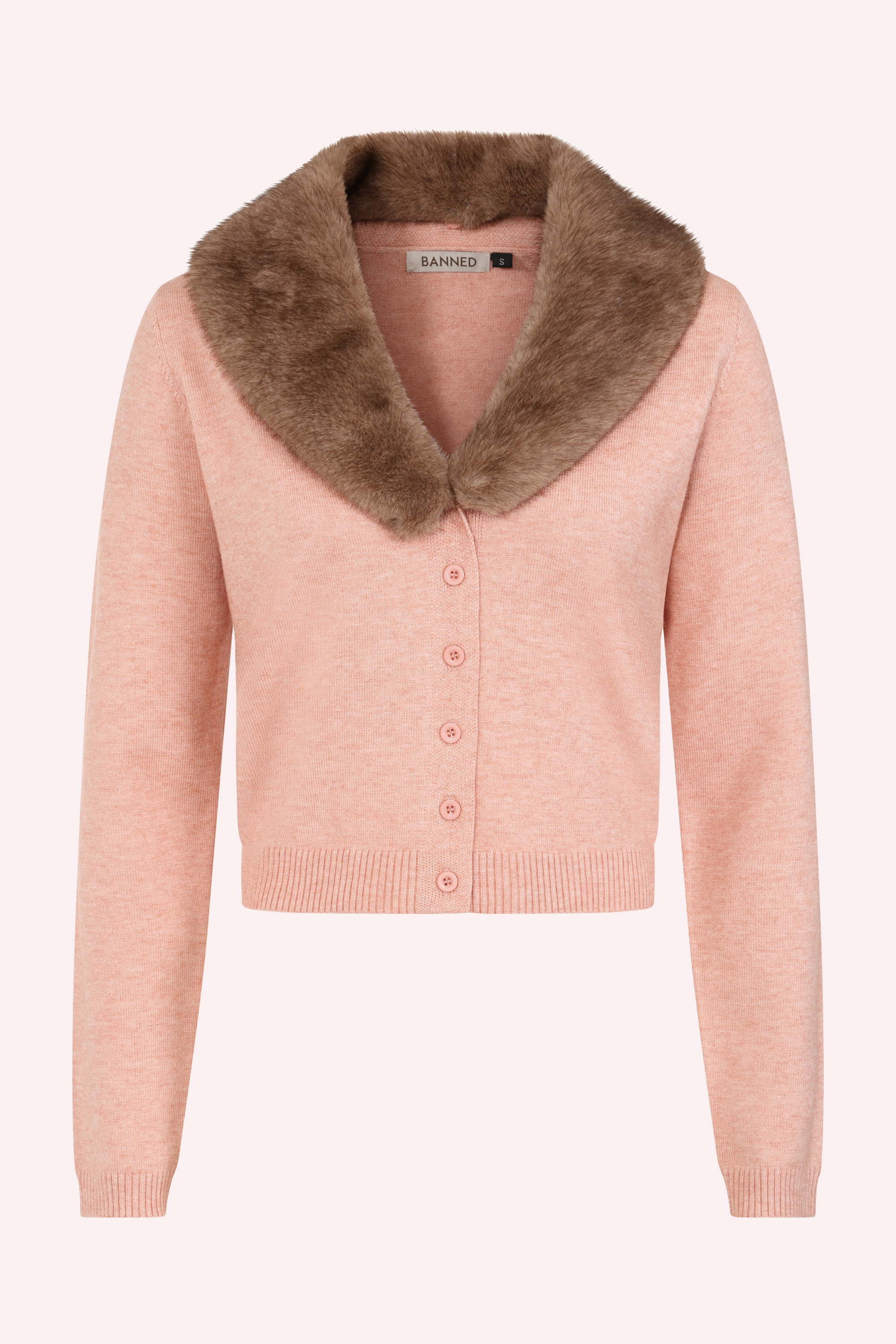 Banned Retro - Gilet en maille à col en fausse fourrure Sonia en rose 2